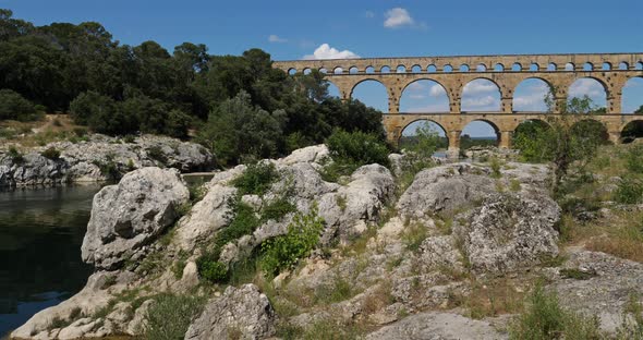 The Roman Bridge Pont du Gard and the Gardon River,Resmoulins, Gard, Occitanie,France