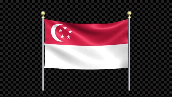 Singapore Flag Waving In Double Pole Looped