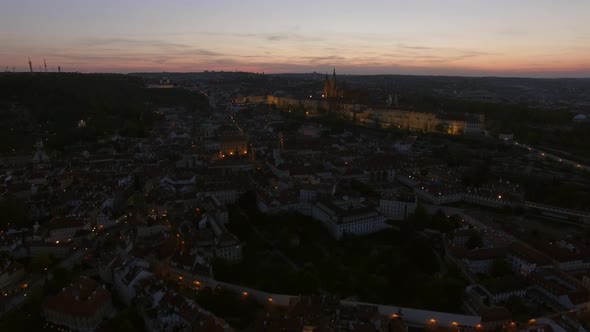 Prague aerial view in the dusk, Czech Republic