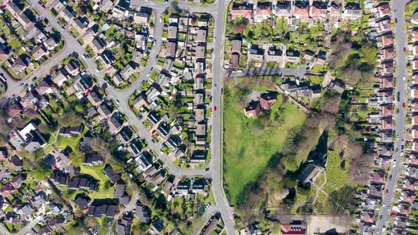 Aerial footage of the British town of Meanwood in Leeds West Yorkshire