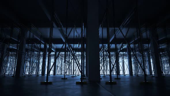 Reinforced concrete building construction site. The floor with scaffolding.