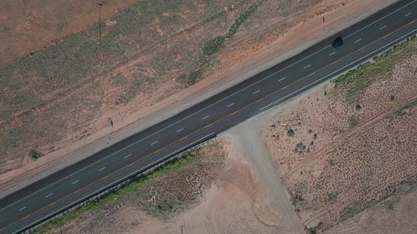 Drone view of road with traffic near Moab