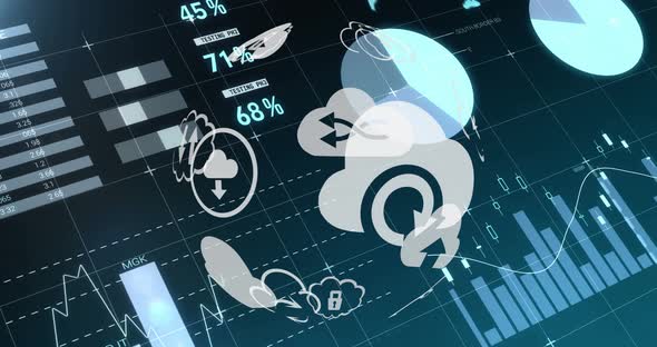 Different clouds icons and graphs 4k alt