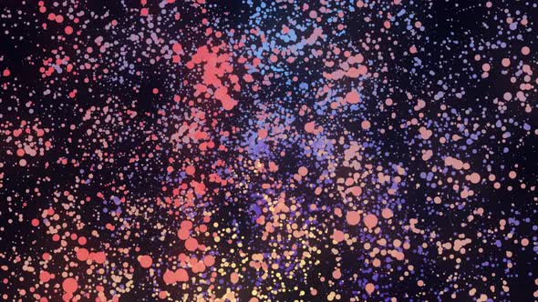 Many round colorful particles in space moving in a circle