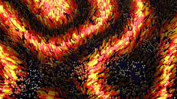 Waves of Orange Color Runs Along Glow Blocks Form a Beautiful Pattern on Waving Surface Like Garland