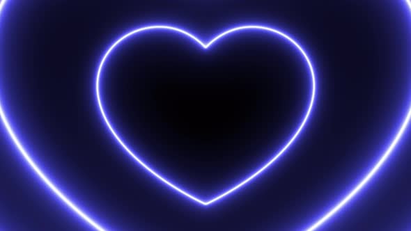 Violet heart shape lights on a black background. Minimalistic abstract seamless loop