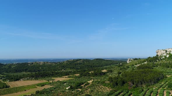 Alpilles natural park near Les Baux-de-Provence in France from the sky