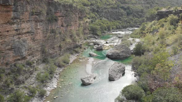 Aerial Vertical View Over The Surface Of A Mountain River 