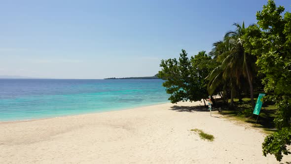 White Sand Beach and Trees. Himokilan Island, Leyte Island, Philippines.