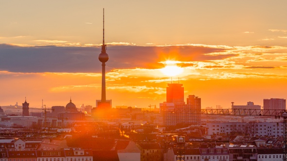 Day to Night Time Lapse of Berlin cityscape with tv tower, Berlin, Germany