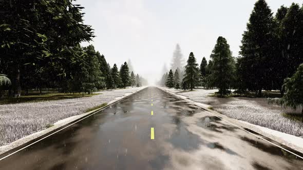 Flight Low Over Mountain Road In Snowfall 3