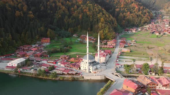 Aerial View of the Uzungol Resort Town in Trabzon Province Eastern Turkey
