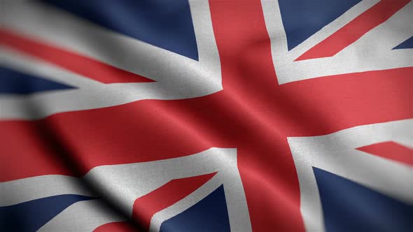 United Kingdom Flag Closeup Blowing In Wind