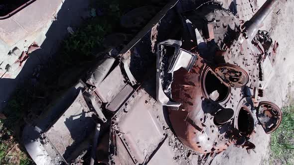 Vertical Video of a War in Ukraine  Destroyed Military Hardware