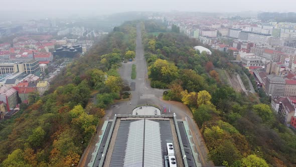 Aerial View of National Monument on Vitkov Hill - National War Memorial and History Museum, Prague