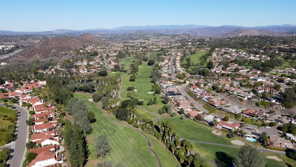 Aerial View of Golf in Residential Neighborhood in an Diego County