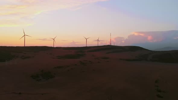 Aerial View Wind Turbines Rotate