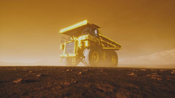 Big Yellow Mining Truck in the Dust at Career