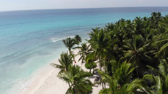 High Angle View on a Tropical Beach with People Enjoying the Nature