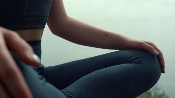 Unrecognizable Woman Body Sitting Lotus Pose Close Up