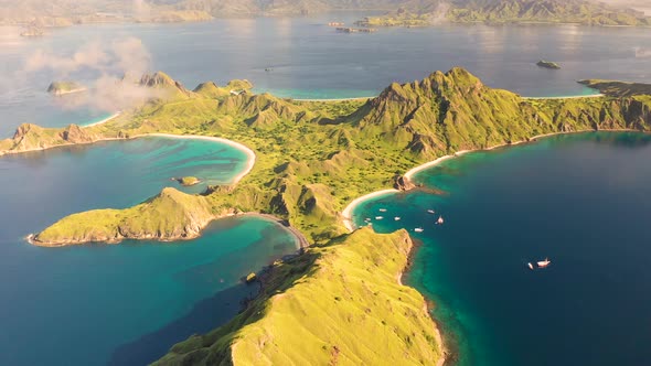 Scenic aerial view of Padar islands during day, Indonesia.