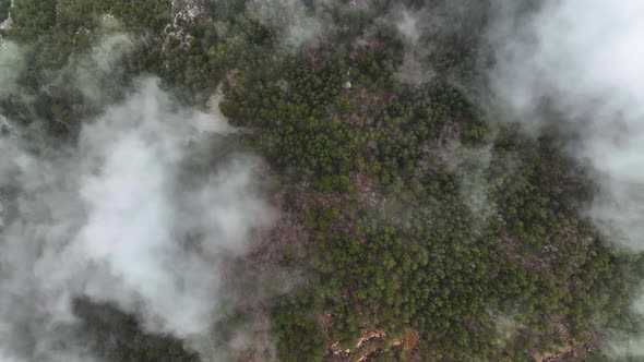 Foggy road in the mountains aerial view 4 K