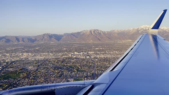 View from airplane looking over the Salt Lake Valley in Utah