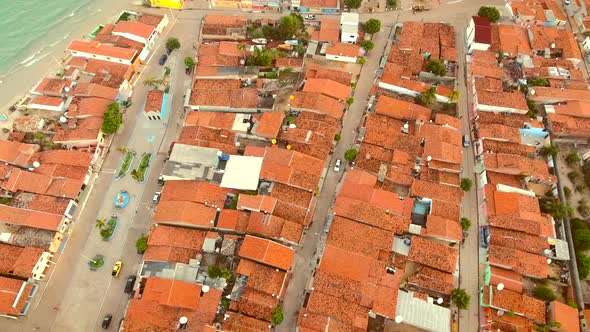 Aerial view of neighbourhood on the coast of Brazil.