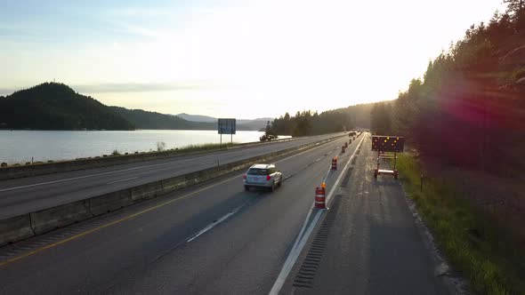 Construction Lane Closure on American Interstate 90 in Idaho