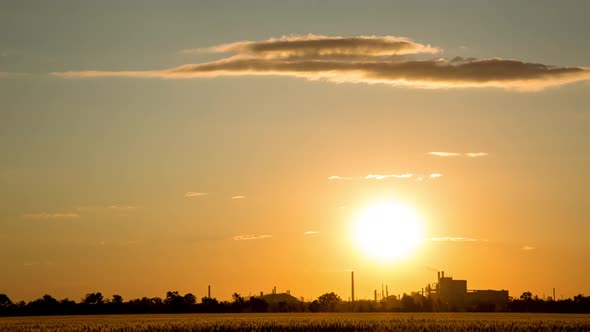 Metallurgical Plant With Sunset, Timelapse, 4k