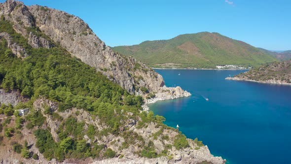 Mountains and Blue Sea in Bay Icmeler Marmaris Turkey