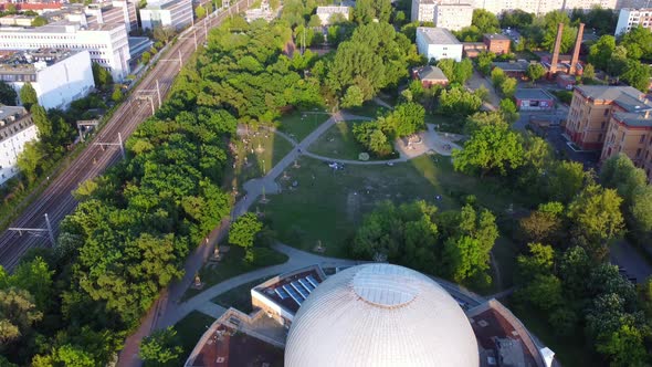 Zeiss Planetarium is Europe's most modern science theaterGorgeous aerial view flight slowly tilt do