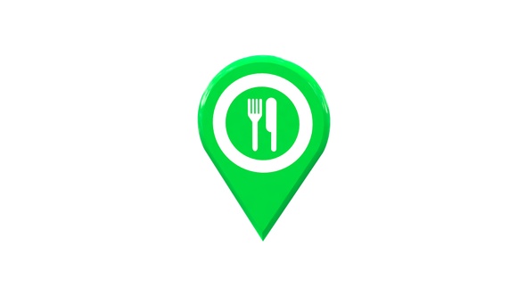 Food & Restaurant Map Location 3D Pin Icon Green