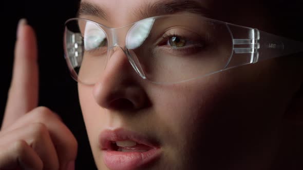 Close Up Portrait of Successful Young Business Woman Wearing VR Glasses