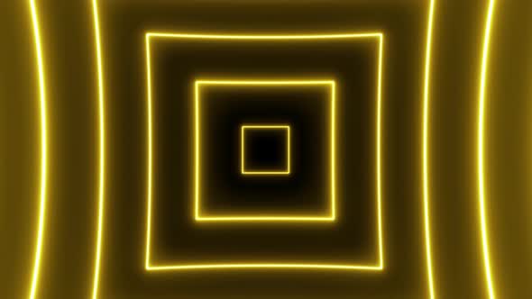 Animation of flight in abstract futuristic tunnel with rectangular neon yellow light