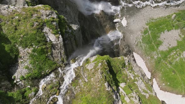 A Breathtaking Closeup Aerial View of the Water Rushing Over the Edge of the Picturesque Sofiysky