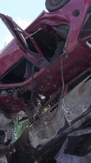 Vertical Video of Wardestroyed Cars in Irpin Ukraine