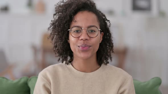 Portrait of Online Video Call By African Woman at Home