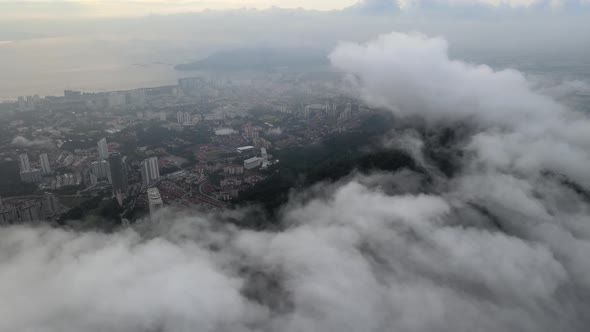 Aerial view fly toward Sungai Dua, Penang town
