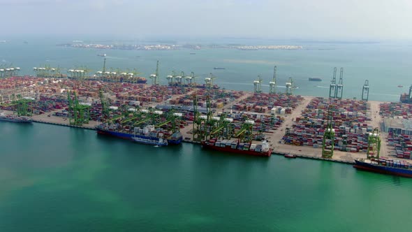 Aerial Footage of Commercial Port Terminal in Singapore