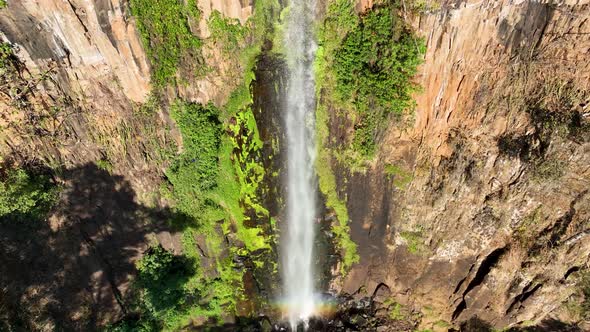 Waterfall at scenic  gorge canyons formation. Rural landscape.