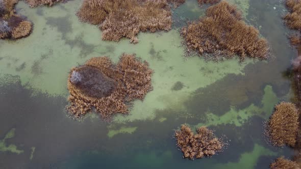 Brown Islands In The Froze Lake Aerial