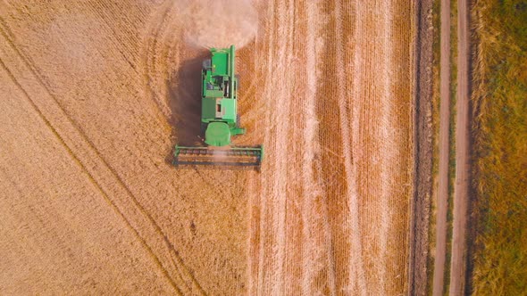  Impressive Flight Over a Working Combine Harvesting Tons of Ripe Barley