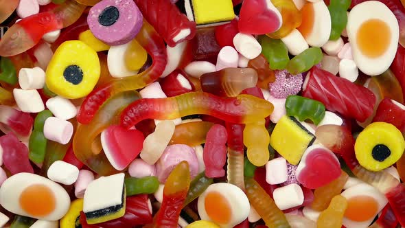 Pile Of Mixed Candies Rotating