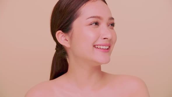 Portrait of attractive girl with soft make-up and white skin.