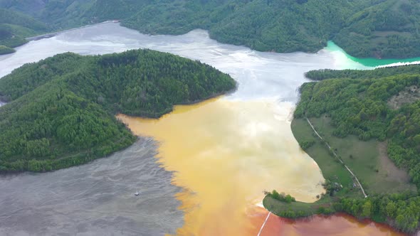 Flying Over a Decanting Lake Full With Mining Chemical Cyanide Residuals