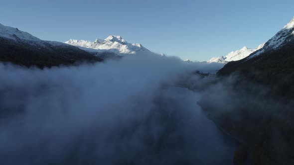 Fog over lake, St. Moritz, Canton of Graubunden, Switzerland