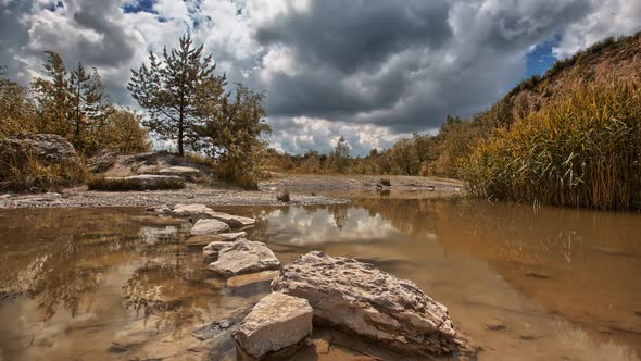 Stones laid in a creek, beautiful place. Quarry of the Czech Republic