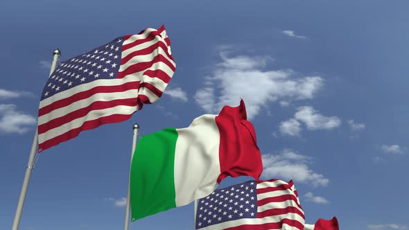 Flags of Italy and the USA at International Meeting