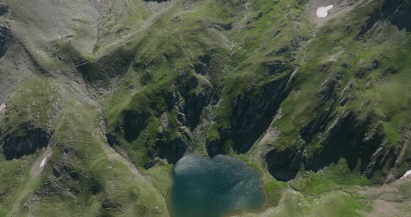 aerial view of Galbena Lake in fagaras mountains